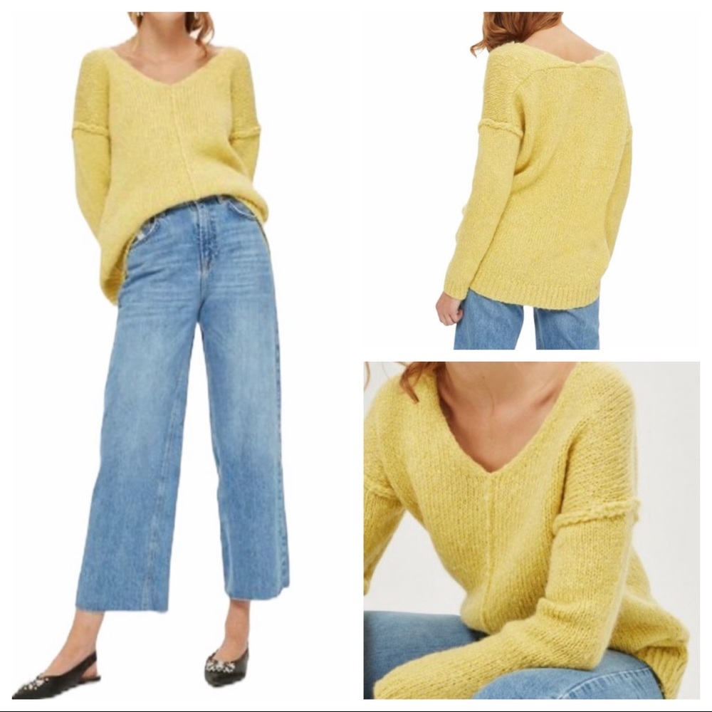 Topshop Canary Yellow Oversized V Neck Sweater